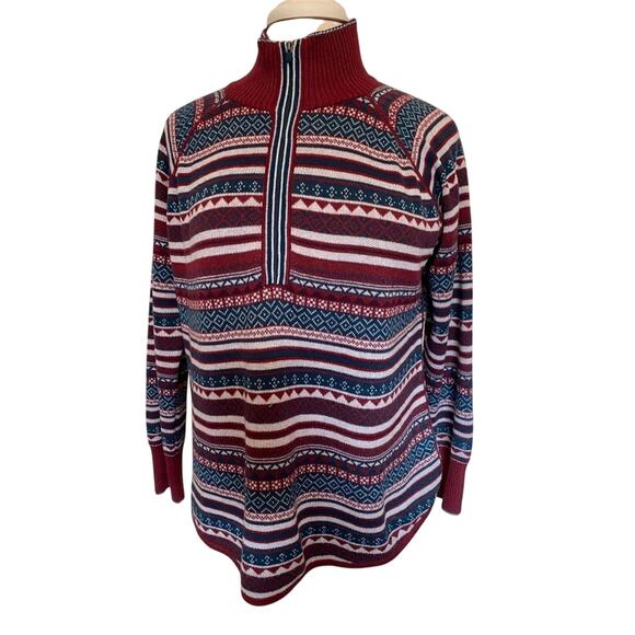 Eddie Bauer Women's LP Engage Fair Isle Knit Ruby 1/4 Zip Pullover Soft Sweater - Picture 2 of 11